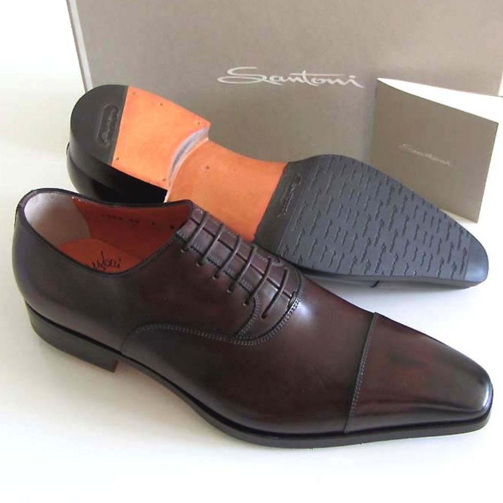 SANTONI Fatte A Mano brown cap-toe shoes 9 F 10 US - Picture 2 of 8